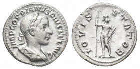 GORDIANUS III (240). AR, Denarius. Rome.
Obv: IMP GORDIANVS PIVS FEL AVG.
Laureate, draped and cuirassed bust right.
Rev: IOVIS STATOR.
Jupiter st...