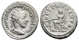 GORDIAN III (238-244). Antoninianus. Rome
Obv: IMP GORDIANVS PIVS FEL AVG.
Radiate and cuirassed bust right.
Rev: FORTVNA REDVX.
Fortuna draped; s...