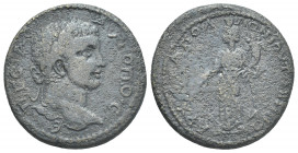 CARIA. Tabae. Geta (209-211). AE.
Obv.: ΑΥΤΟ ΠΟ Ϲ ΓΕΤΑϹ.
Laureate head of Geta, r.
Rev.: ΑΡX [...] ΑΠΟΛΛΟΝΙΟΥ ΤΑΒΗΝΩΝ.
Tyche standing l., holding ...