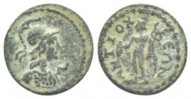 CARIA. Antioch ad Maeandrum. Pseudo-autonomous. Time of the Antonines (138-192). AE.
Obv: Bust of Athena right.
Rev: ANTIOXEΩN.
Nude Hermes standin...