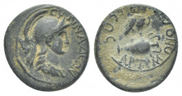 PHRYGIA. Synnada. Pseudo-autonomous. Time of Claudius (41-54). AE. Artemon, tropheus and high priest.
Obv: CYNNAΔЄΩN.
Helmeted and draped bust of At...