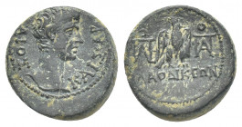 PHRYGIA. Laodicea ad Lycum. Caius (Caesar, 20 BC-4 AD). AE. Antonius Polemon, magistrate. Struck under Augustus (27 BC-14 AD).
Obv: ΓΑΙΟΣ ΚΑΙΣΑΡ.
Ba...