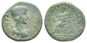 PHRYGIA. Sebaste. Nero, as Augustus (c. AD 55). AE
Obv.: ΣΕΒΑΣΤΟΣ.
Draped bust of Nero, r.
Rev.: ΣΕΒΑΣΤΗΝΩΝ ΙΟΥΛΙΟΣ ΔΙΟΝΥΣΙΟΣ.
Zeus seated, l., wi...