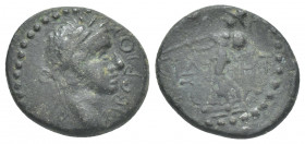 PAMPHYLIA, Side. Tiberius. (14-37 AD). AE.
Obv: 
Laureate head of Tiberius, right.
Rev: [
Athena advancing right, holding spea...