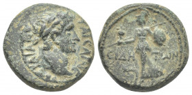PAMPHYLIA. Side. Trajan (98-117). AE
Obv.: ΚΑΙϹΑΡ ΝΕΡΟΥ ΤΡΑΙΑΝΟϹ.
Laureate head of Trajan, r.
Rev.: ϹΙΔΗΤⲰΝ.
Athena advancing l., holding pomegran...