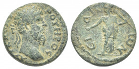 PAMPHYLIA, SIDE. Lucius Verus. (AD 161-169). AE.
Obv: […]C.
Laureate head of Lucius Verus, right.
Rev: CIΔHTΩN
Athena standing facing, head ...