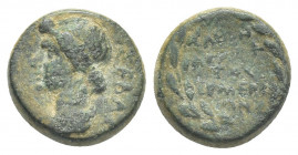 Phrygia Eumenea, Livia (Augusta, reign of Tiberius, 14-29). AE.
Obv.: draped bust of Livia, l. ΣΕΒΑΣ[ΤΗ].
Rev:. inscription in five lines in wreath....