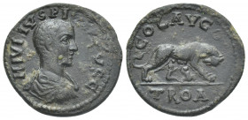 TROAS. Alexandria. Philip II (reign of Philip I, 244-49). AE
Obv.: M IOVLIVS PI[LIPP]VS C.
Bare-headed, draped and cuirassed bust of Philip II, r.
...