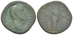 Antoninus Pius (138-161 AD) Rome. AE Sestertius
Obv: ANTONINVS AVG PIVS P P TR P XVI.
Obv: Laureate head right
Rev: SALVS […].
Rev: Salus standing...