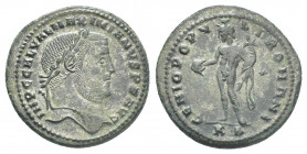 GALERIUS (305-311 AD). Follis. Cyzicus.
Obv: IMP C GAL VAL MAXIMIANVS P F AVG.
Head of Galerius, laureate, right
Rev: GENIO POPVLI ROMANI / K[.].
...