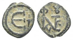 JUSTIN II (565-578 AD). Pentanummium, Antioch.
Obv: Justin II Monogram.
Rev: Large E; cross to right.
MIBE 65a; Sear 386; Sear 375 (var.).
Conditi...