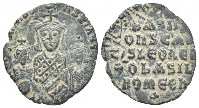 BASIL I the MACEDONIAN, with LEO VI and CONSTANTINE (867-886 AD). Follis, Consta...