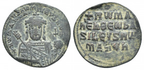 CONSTANTINE VII PORPHYROGENITUS with ROMANUS I (913-959 AD). Follis, Constantinople.
Obv: + RωMAҺ ЬASILЄVS Rω[M].
Crowned facing bust of Romanus, ho...
