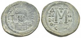 MAURICE TIBERIUS (582-602 AD). Follis, Constantinople. 4th officina. Dated RY 9 (590/91)
Obv: D N MAVRI[C TIЬЄ]R P P AV[G].
Helmeted and cuirassed b...