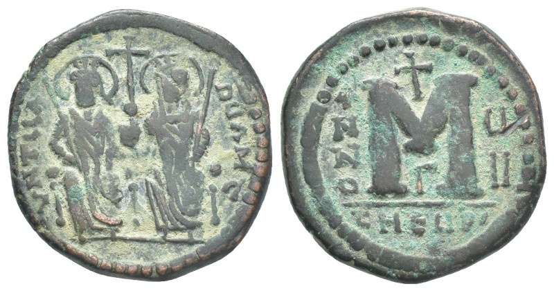 JUSTIN II, with SOPHIA (565-578 AD). Follis, Theoupolis (Antioch). 3rd officina....