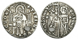 Antonio Venier Doge LXII, 1382-1400.
Grosso III Tipo.
Dr. ANTO VENERIO - S M VENETI. S Marco, stante e frontale, porge il vessillo al doge di profil...