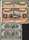 CUBA. Banco Español de la lSLA DE CUBA. 15 de mayo de 1896. 1 (2) y 5 pesos (2). Pareja correlativa los primeros, y de impares los segundos. Sobrecarg...