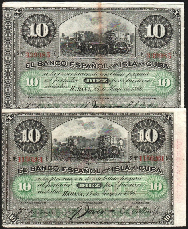 CUBA. Banco Español de la ISLA DE CUBA. 15 de mayo de 1896. 10 pesos (2). Con so...