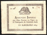 1814. Asignado Imperial del Principado de Cataluña en Barcelona. 100 pesetas. Serie 21. E15 (fantasía moderna 50€). SC