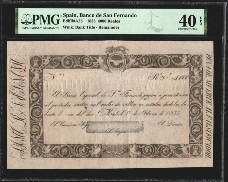 Banco Español de San Fernando. 1 de febrero de 1835. 4.000 reales de vellón. Sin...