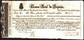 Bono Real Carlista de 50 pesos fuertes de 20 reales de vellón, pagadero a los 6 meses de la entrada de S.M.C.D. Carlos V, en Madrid. 1ª Guerra Carlist...