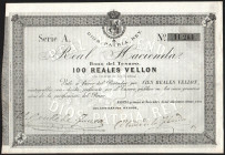 Bono Real Carlista de 100 reales de vellón. Segunda guerra carlista. Fechado en Bayona el 1 de noviembre de 1873. E210 (275€). Leves descuidos en marg...