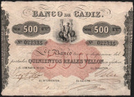 Banco de Cádiz. 500 reales de vellón. III emisión. Color claro. E80 (300€). EBC