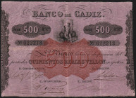 Banco de Cádiz. 500 reales de vellón. III emisión. Color más fuerte. E80 (300€). MBC+