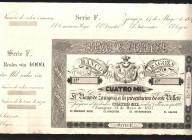 Banco de Zaragoza. 14 de mayo de 1857. 4.000 reales de vellón. Sin recortar de su matriz. Sin emitir. E130P (1.200€ para un papel de mayor gramaje). A...