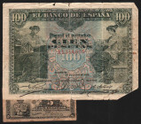 30 de junio de 1906. 100 ptas. Serie A. Más 15/5/1896 5 centavos del Banco Español de la Isla de Cuba. E313a y CUBA69. BC- y BC+. Lote de dos billetes...