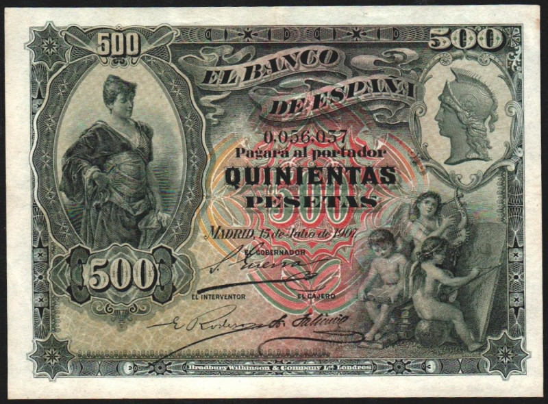 15 de julio de 1907. 500 pesetas. E321. Varios dobleces verticales y horizontal....