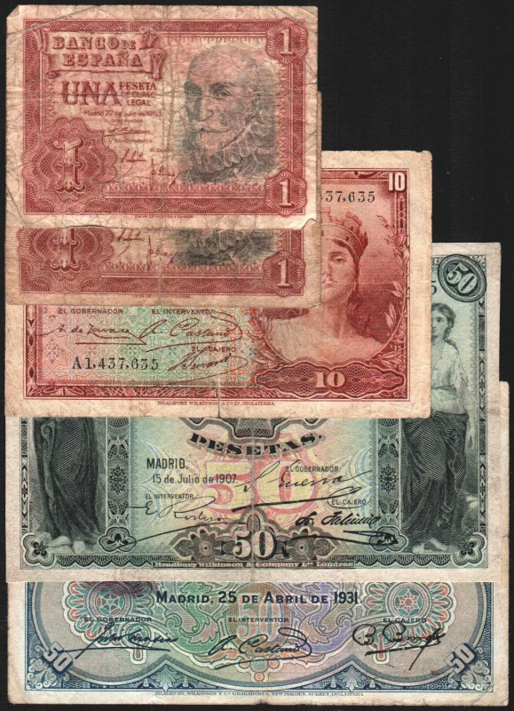 15 de julio de 1907. 50 pesetas. Más 25/4/31 50 ptas. Más 1935 10 ptas. Serie A....