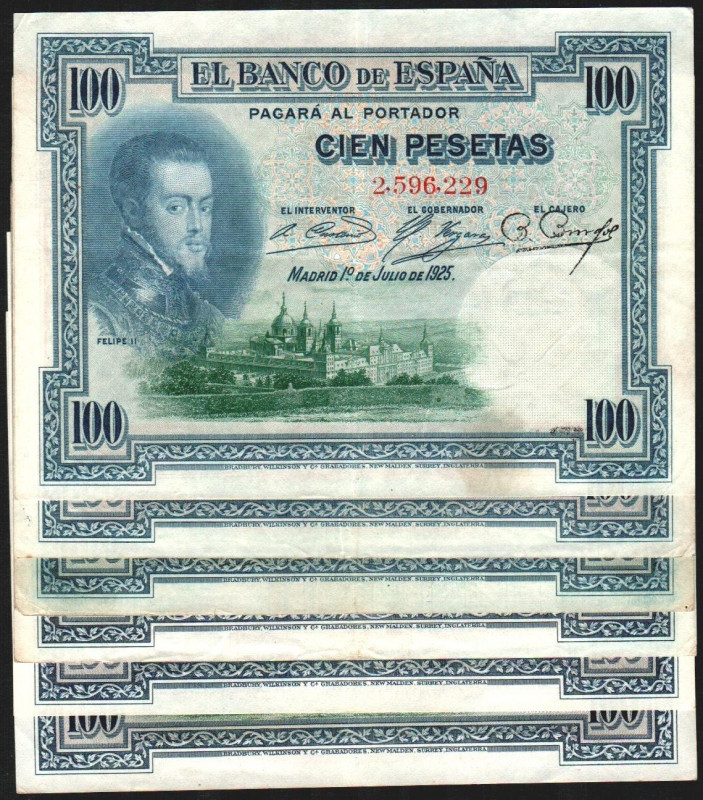 1 de julio de 1925. 100 pesetas. Sin serie, A, C, D, E y F. E323, 323a y 350. Le...