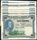 1 de julio de 1925. 100 pesetas. Sin serie. Colección completa de la numeración correlativa del dígito inicial del millón (10), correlativos del 0 al ...