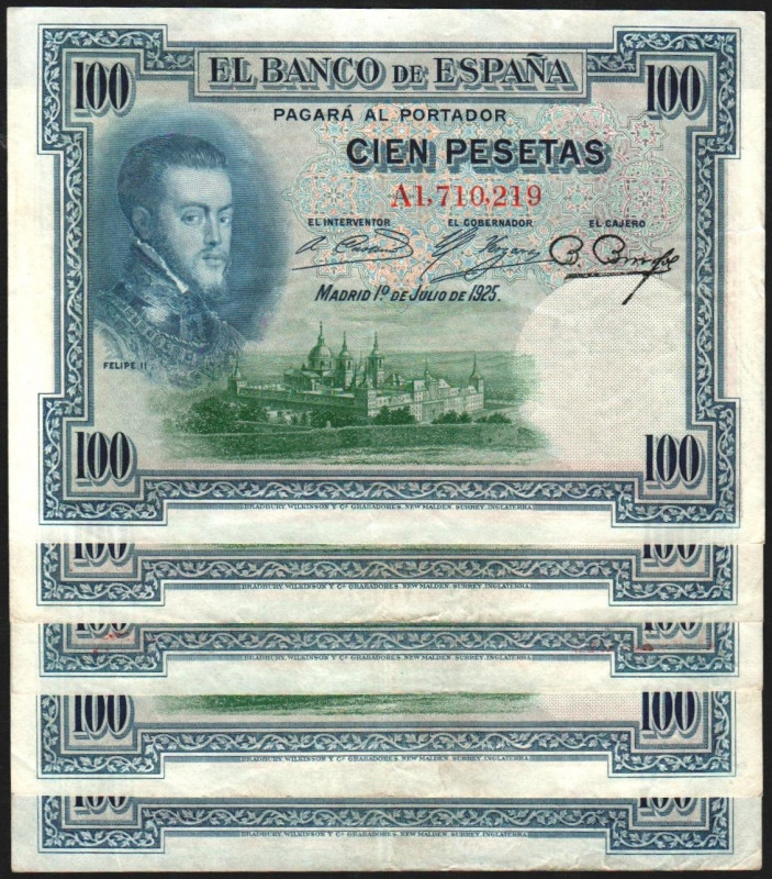 1 de julio de 1925. 100 pesetas. Serie A. Inicio de colección de la numeración c...