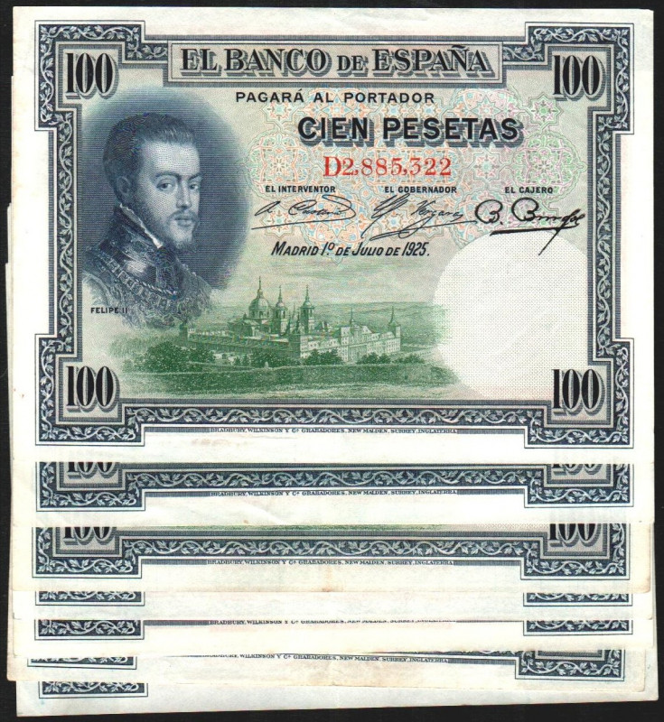 1 de julio de 1925. 100 pesetas. Serie D. Colección casi completa de la numeraci...