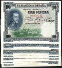 1 de julio de 1925. 100 pesetas. Serie D. Colección casi completa de la numeración correlativa del dígito inicial del millón (8, correlativos del 2 al...
