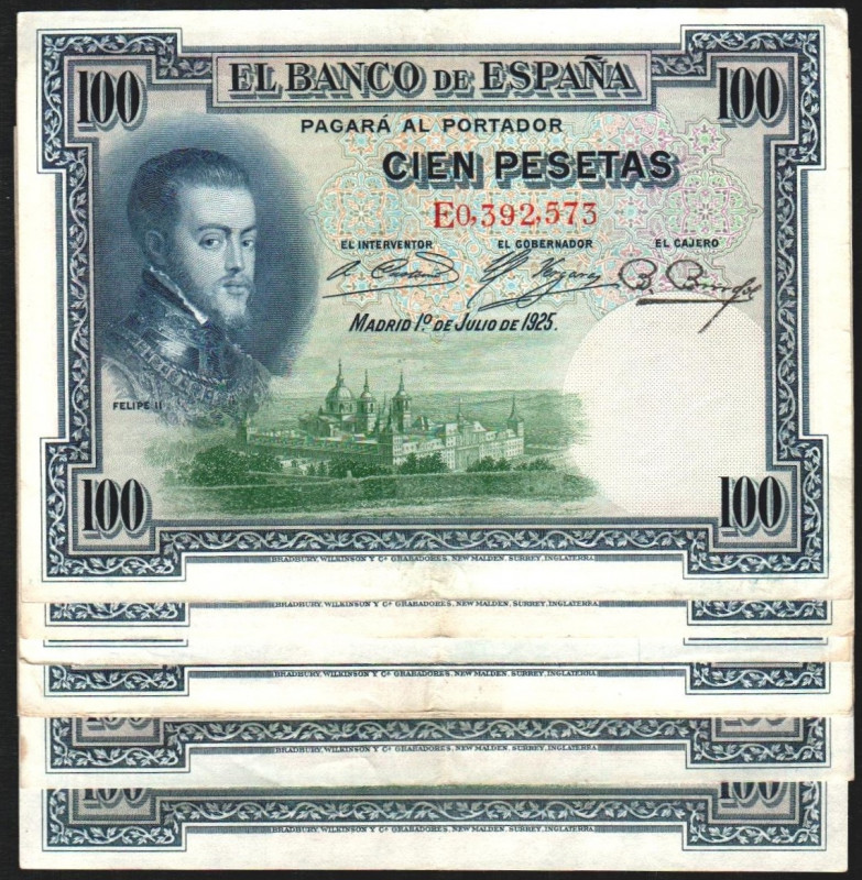 1 de julio de 1925. 100 pesetas. Serie E. Colección casi completa de la numeraci...