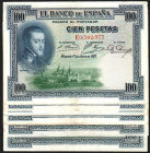 1 de julio de 1925. 100 pesetas. Serie E. Colección casi completa de la numeración del dígito inicial del millón (9, solo falta el 5). E350. MBC/MBC+,...