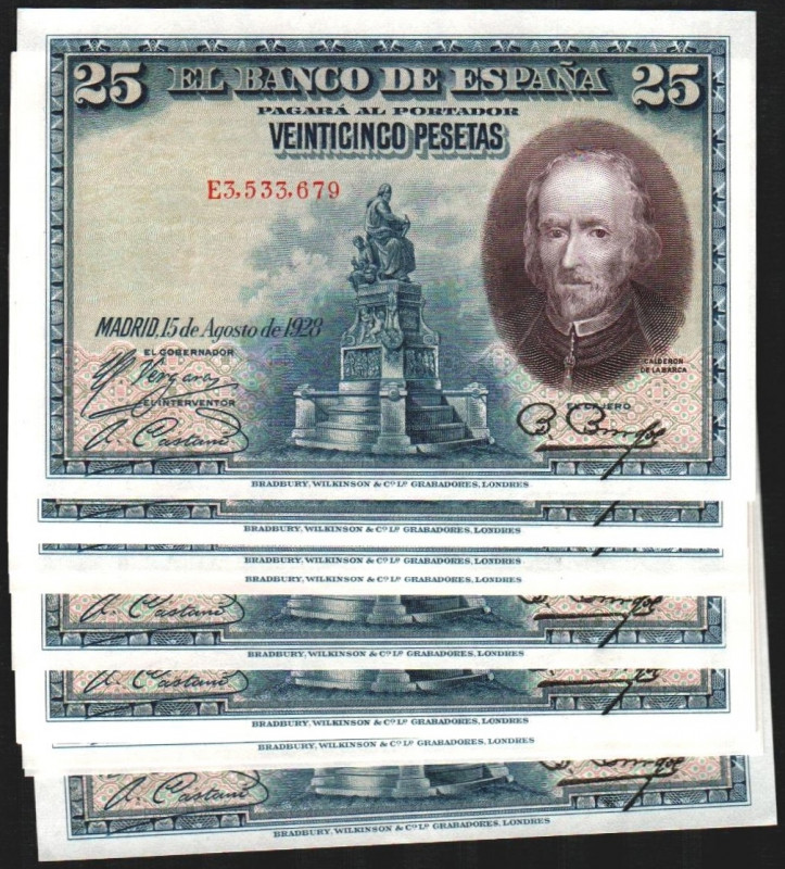 15 de agosto de 1928. 25 pesetas. Serie E. Veinte correlativos. E353. SC, todo s...