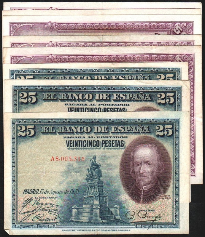 15 de agosto de 1928. 25 (4) y 50 pesetas (5). Series A, B, C, D y A, B, C, D y ...