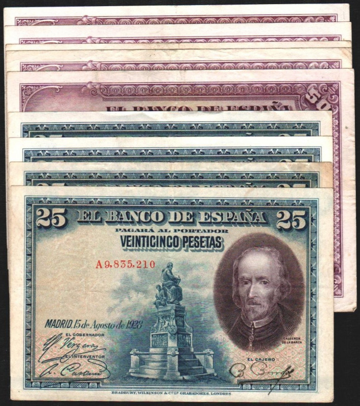 15 de agosto de 1928. 25 (4) y 50 pesetas (5). Series A, B, C y D, y A, B, C, D ...