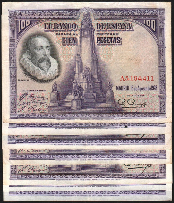 15 de agosto de 1928. 100 pesetas. Sin serie. Colección casi completa de la nume...