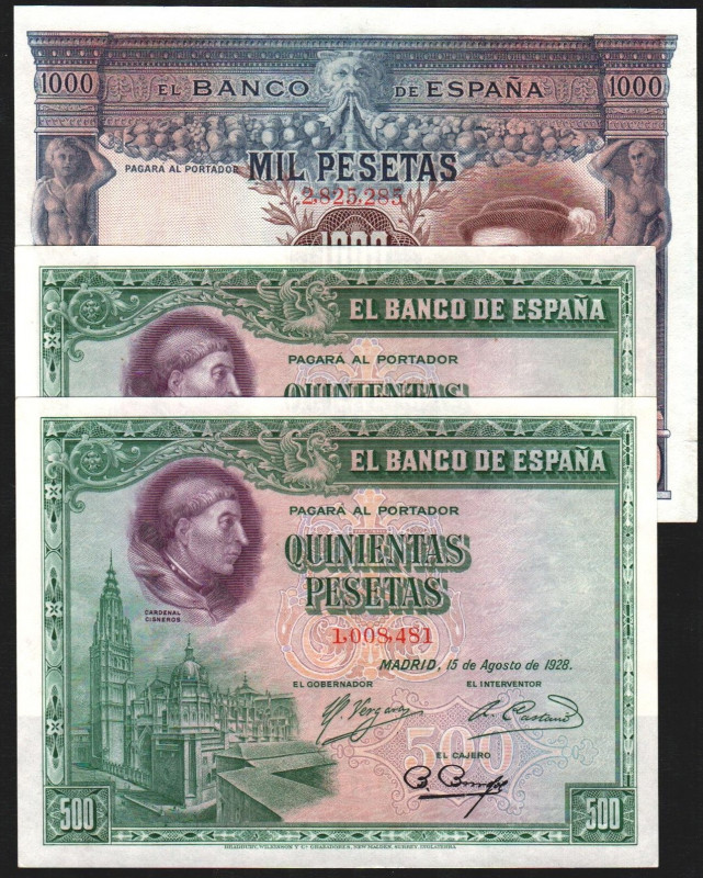 15 de agosto de 1928. 500 pesetas. Pareja correlativa. Piquito levemente marcado...