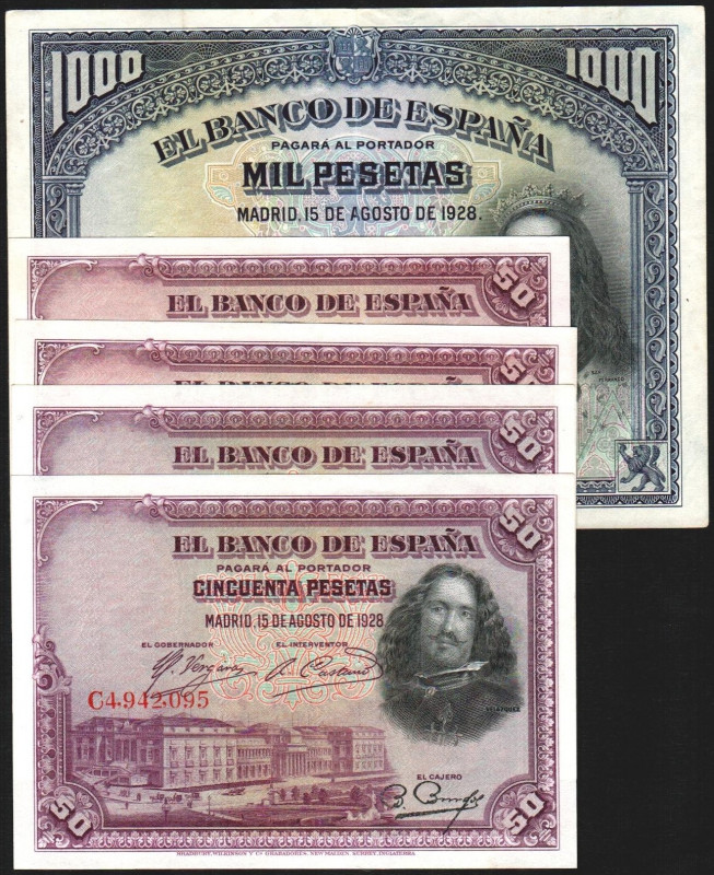 15 de agosto de 1928. 50 pesetas (4). Serie C. Pareja correlativa de impares. Se...