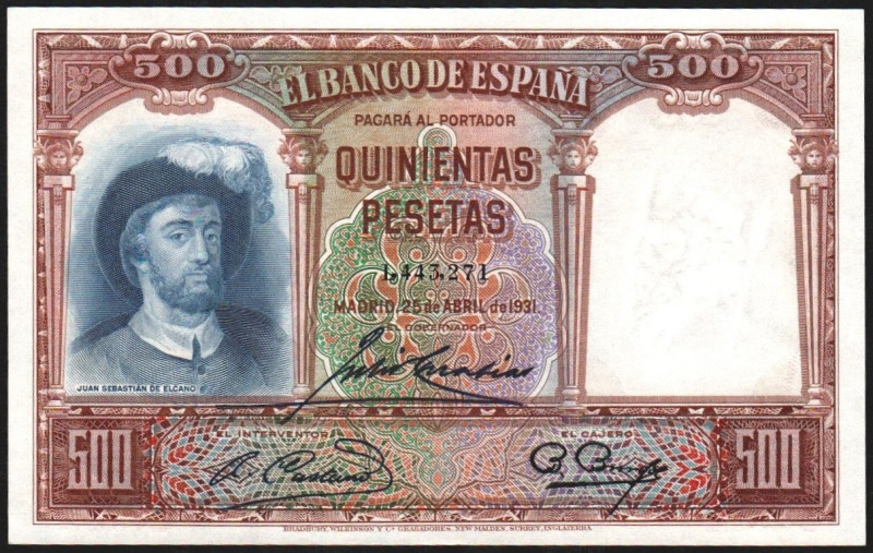 25 de abril de 1931. 500 pesetas. E361. Esquina levísimamente marcada de contar....