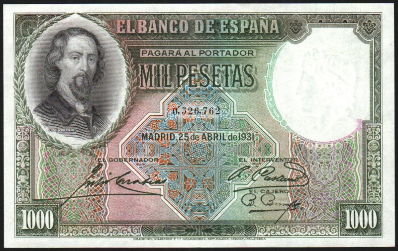 25 de abril de 1931. 1.000 pesetas. E362. SC, todo su apresto original. Estupend...