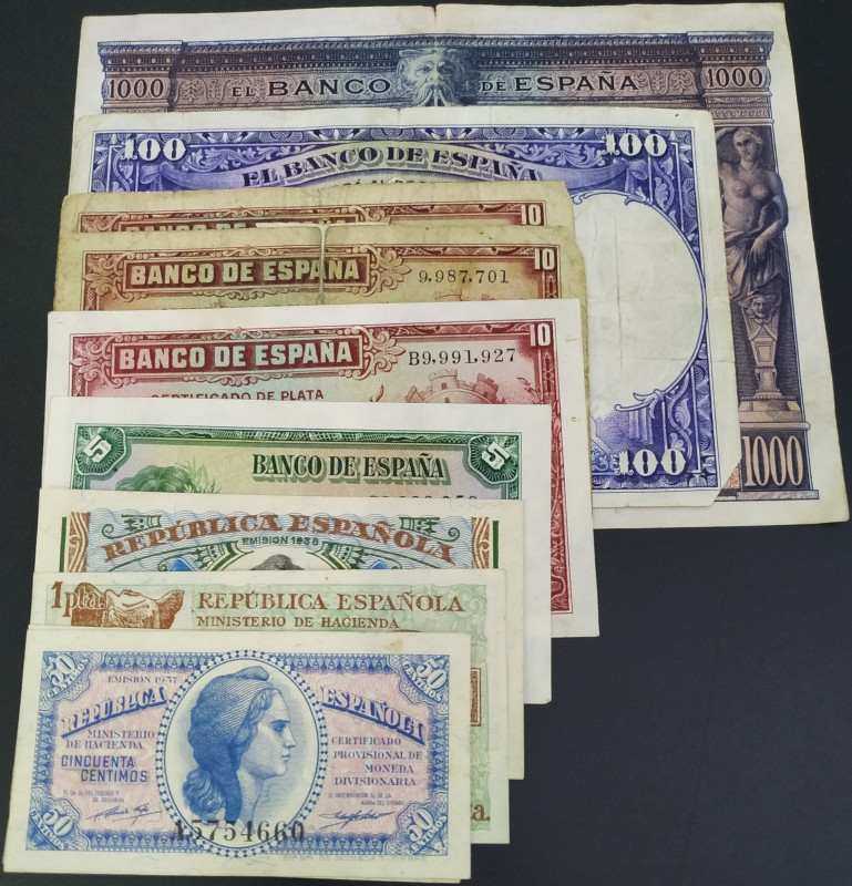 Conjunto de billetes de la II República. 1937. 50 céntimos (2) y 1 peseta. Serie...