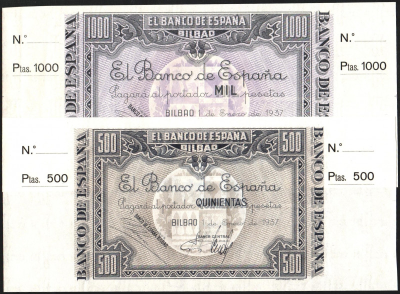 Banco de España Bilbao. 1 de enero de 1937. 500 y 1.000 pesetas. Antefirma Banco...