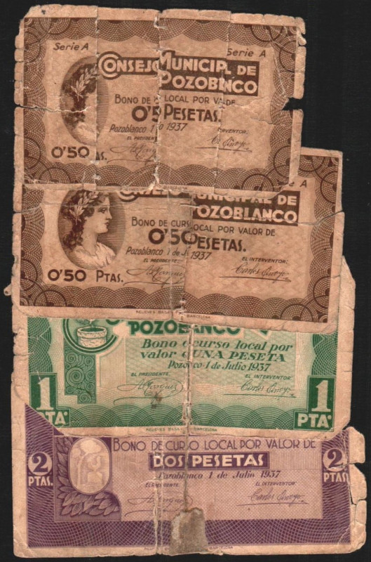 Consejo Municipal de POZOBLANCO (Córdoba). 1 de julio de 1937. 0´50 (2), 1 y 2 p...